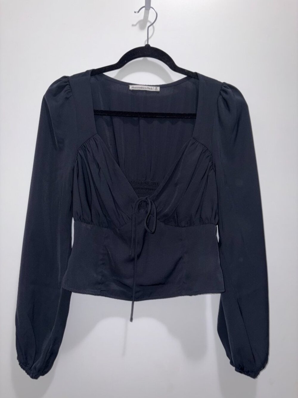 Abercrombie & Fitch Tie-Front Smocked Long Sleeve Top